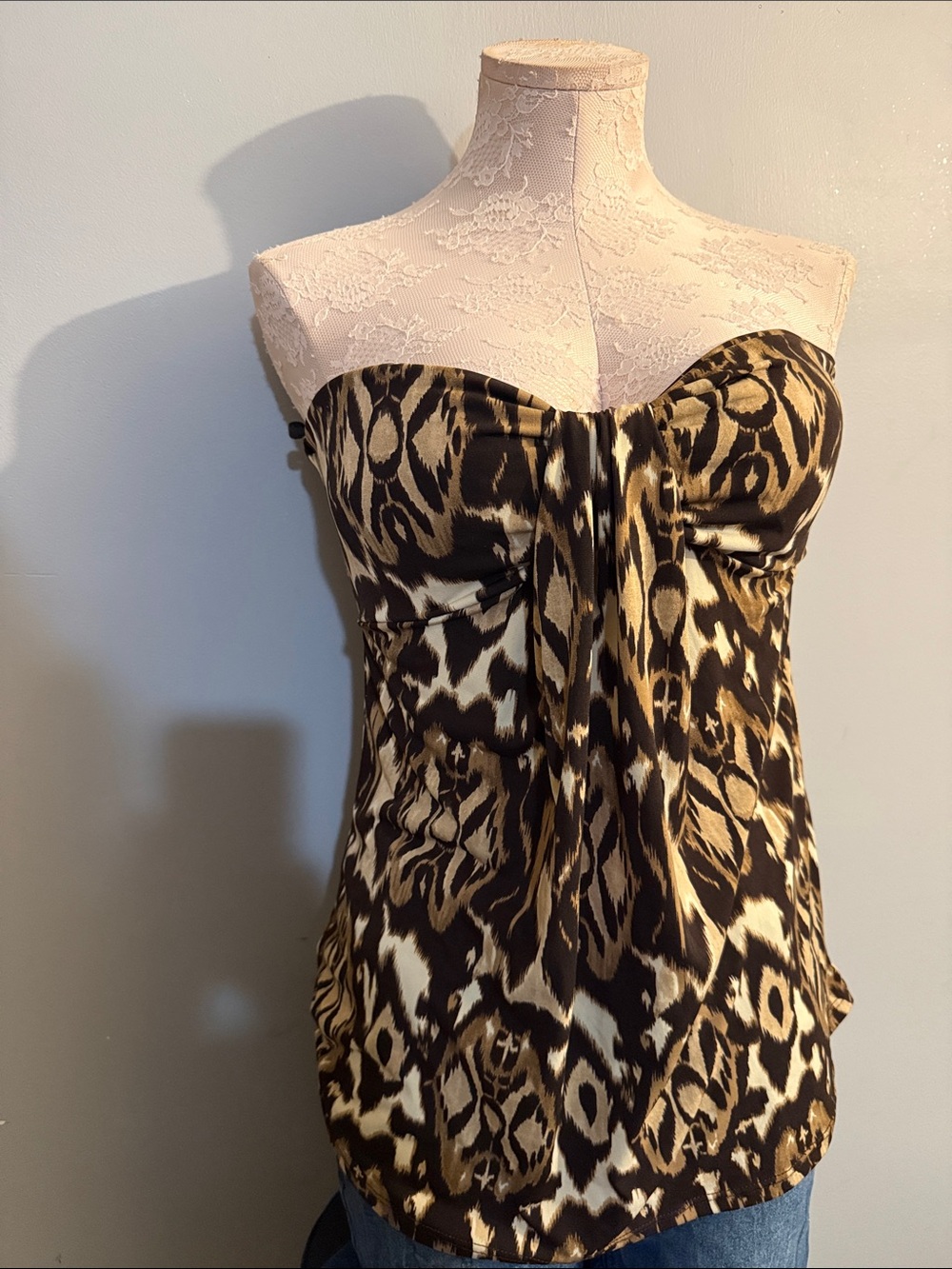 Wet Seal Strapless Animal Print Top in Black and Cream